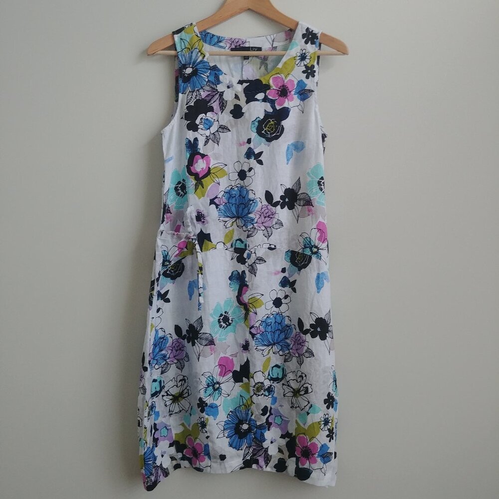 NEW WITH TAGS 100% linen Liv by Habitat Clothes white sleeveless dress floral XS
